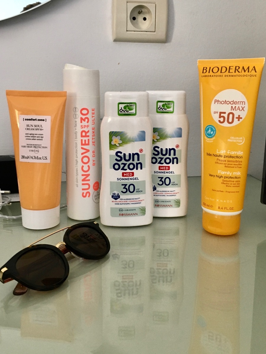 Uncover Skincare Suncover SPF 30, Bioderma Photoderm Max Lait Famille 50+, Comfort Zone Sun Soul Cream SPF 50, Sun Ozon Sonnengel SPF30 