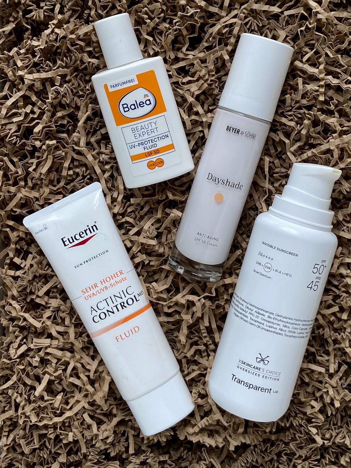 Eucerin Actinic Control Beyer & Söhne Dayshade Transparent Lab Invisible Sunscreen Balea Beauty Expert UV-Protection Fluid